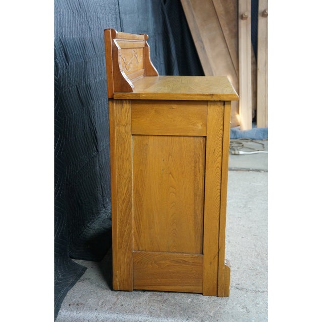 Antique Victorian Eastlake Carved Oak Parlor Cabinet Washstand Commode Chest 30" For Sale - Image 14 of 18