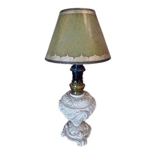 1940s French Painted Metal Table Lamp With Wax Shade. For Sale