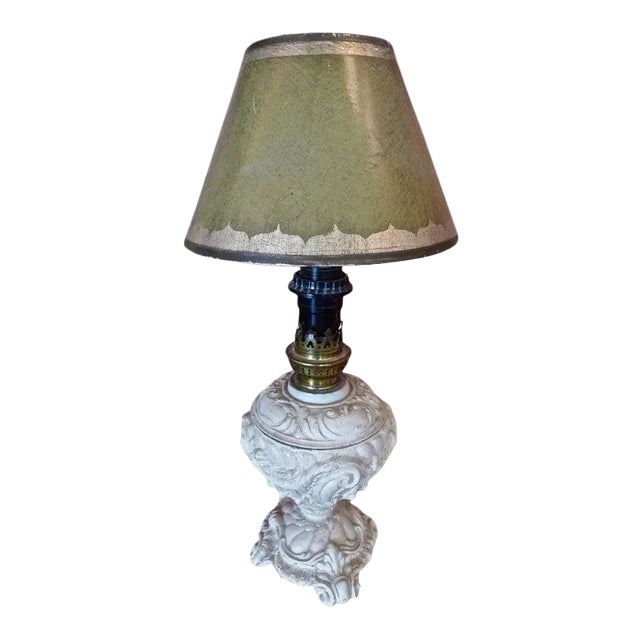 1940s French Painted Metal Table Lamp With Wax Shade. For Sale