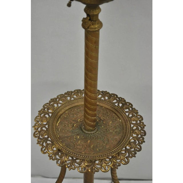Antique Victorian Ornate Brass Converted Oil Lamp Piano Parlor Table Floor Lamp For Sale In Philadelphia - Image 6 of 16