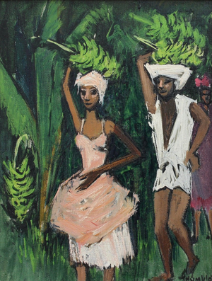 Robert Humblot, The Banana Plantation Guadeloupe, 1959, Oil on Canvas, Framed