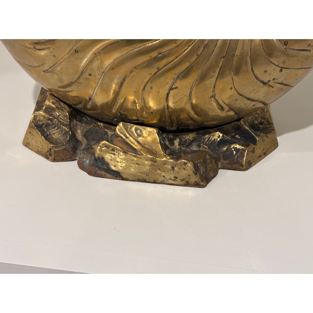 Vintage Large Scale Palm Beach Style Brass Nautilus Shell Planter For Sale - Image 13 of 17