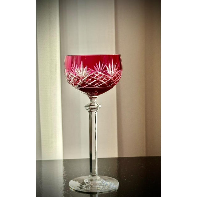 Ruby Cut-to-Clear Crystal Cordial Glasses attributed to Val Saint Lambert, 1950, Set of 8 For Sale - Image 4 of 18