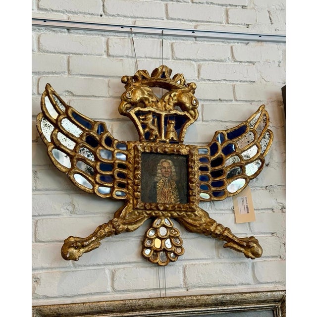 Spanish Colonial Giltwood Heraldic Mirror Frame With Portrait, Late 18th/Early 19th Century For Sale In New Orleans - Image 6 of 7
