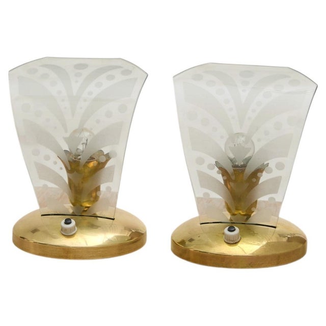 Mid-Century Modern 1950s Petite Italian Brass + Murano Glass Table Lamp - 2 Available For Sale - Image 3 of 13