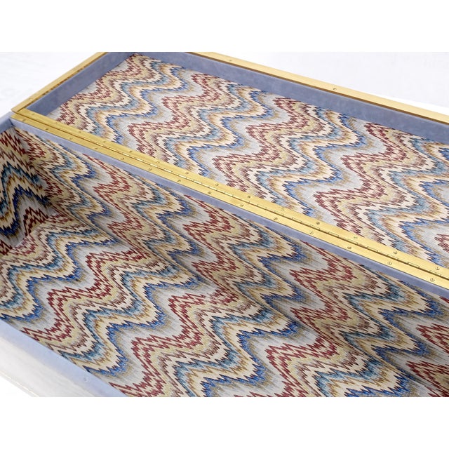 Faux Grey Suede Brass Trim Truck Hope Chest Storage Box Cardin Style For Sale - Image 6 of 12