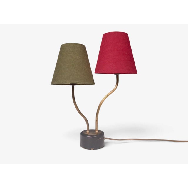 Mid-Century Modern Swedish Modern, Two-Arm Table Lamp, Brass, Black Painted Wood, Sweden, 1950s For Sale - Image 3 of 11
