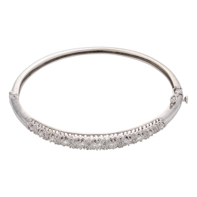 Vintage Diamond 14k White Gold Bangle For Sale