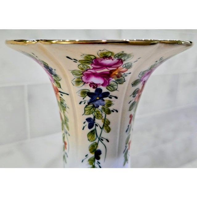 Ceramic Richard Klemm Dresden Antique Hand-Painted Floral Porcelain Vase With Gold Gilt Handles, Germany For Sale - Image 7 of 13