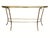 A brushed nickel and glass console table with brass accents by Design Institute of America. The demilune glass sits...