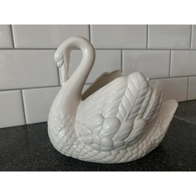 White Vintage Ceramic Swan Planter For Sale - Image 8 of 8