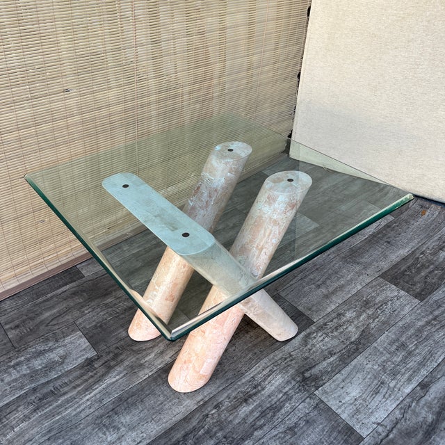 Postmodern Post Modern Tessellated Mactan Stone Rounded X-Shape Base Side Table. C 1980s For Sale - Image 3 of 17