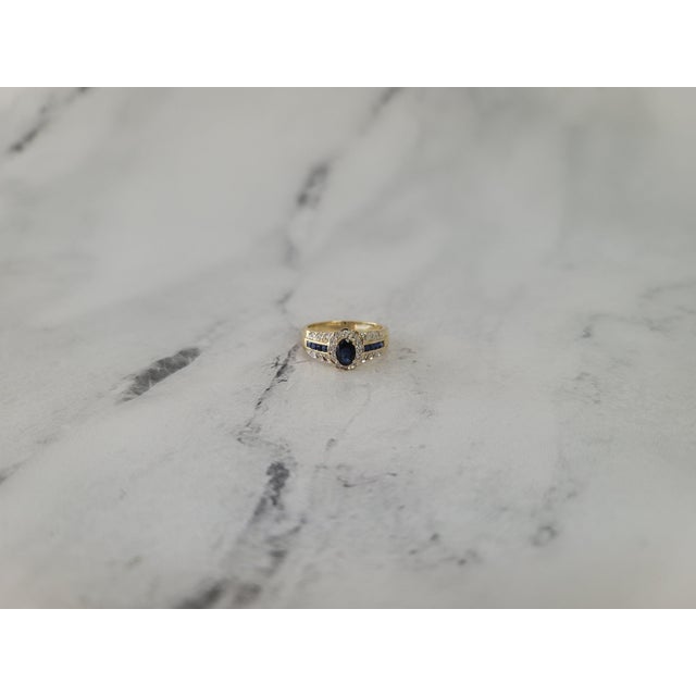 Oval Sapphire with Diamond Halo & Sapphire Diamond Accents, Size 8 For Sale - Image 4 of 5