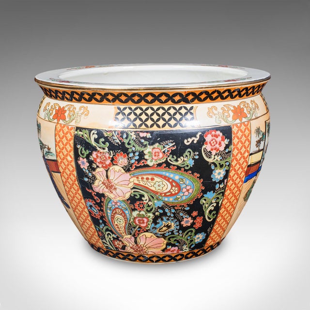 Ceramic Vintage Planter on Stand Duo, Japanese, Ceramic Fishbowl Jardiniere, Art Deco For Sale - Image 7 of 12
