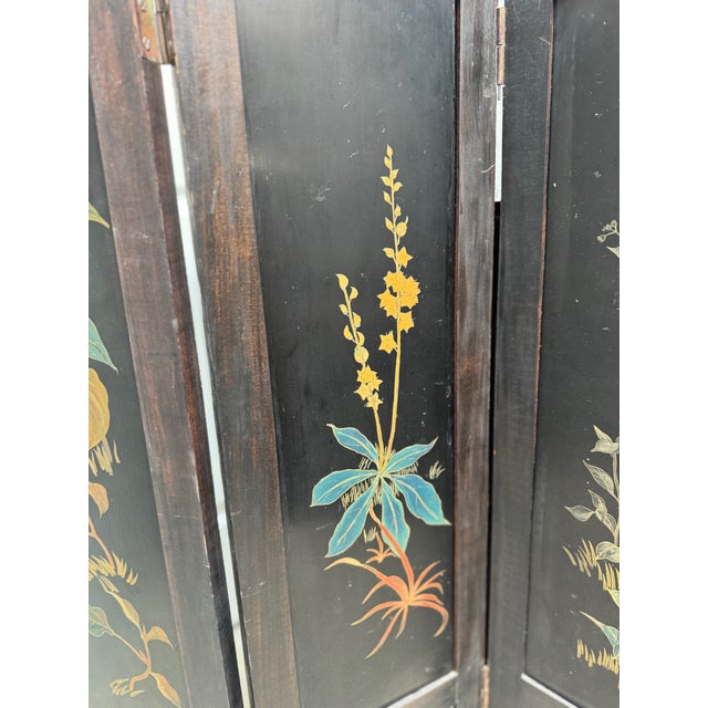 Wood Chinoisere 4 Panel Room Screen For Sale - Image 7 of 9