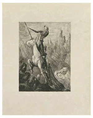 Wladyslaw Jahl, Don Quixote Galloping, Etching, 1951