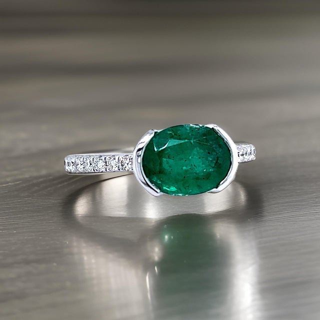 Natural Emerald Diamond Ring 6.5 14k W Gold 2.33 TCW Certified For Sale - Image 12 of 13