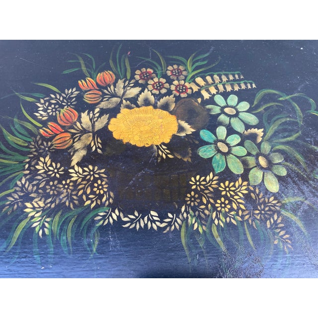 Metal Antique Hand Painted Tole Serving Tray For Sale - Image 7 of 12