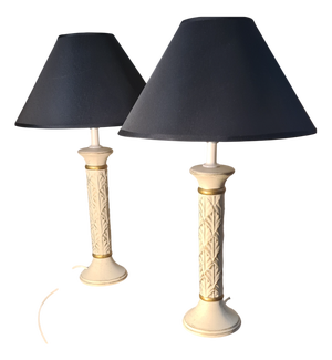 Patinated Ceramic Column Bedside Lamps, 1980s, Set of 2