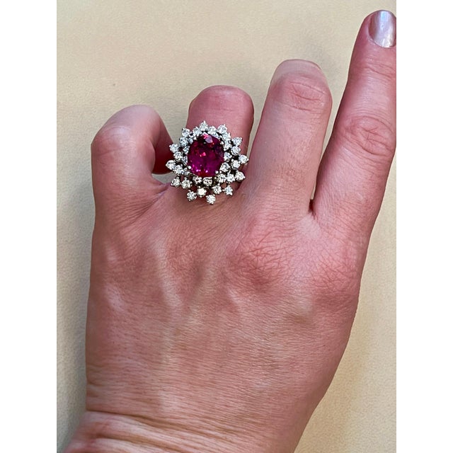 Ruby Red 5 Carat Rubellite and 2.5 Carat Diamond 18 Karat Gold Cocktail Ring Estate For Sale - Image 8 of 18