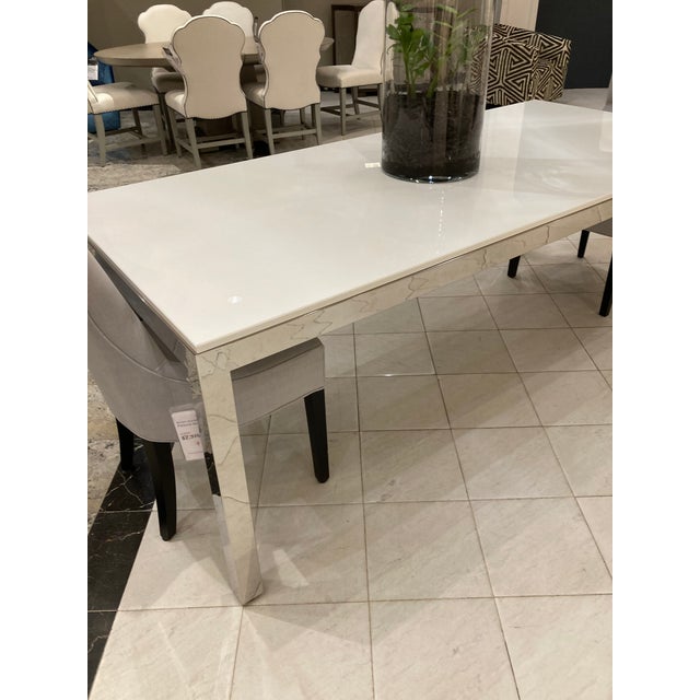 2020s Mitchell Gold + Bob Williams White Quartz Dining Table W/ Chrome Base 84” For Sale - Image 5 of 10