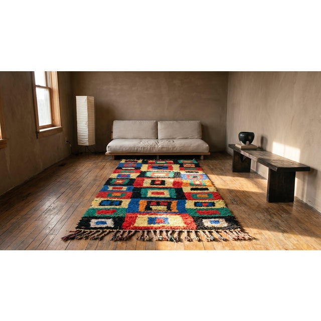 Red 1940s Multicolor Geometric Antique Moroccan Boucherouitte Rug 4'10" X 9'3" Handknotted Wool Carpet For Sale - Image 8 of 8
