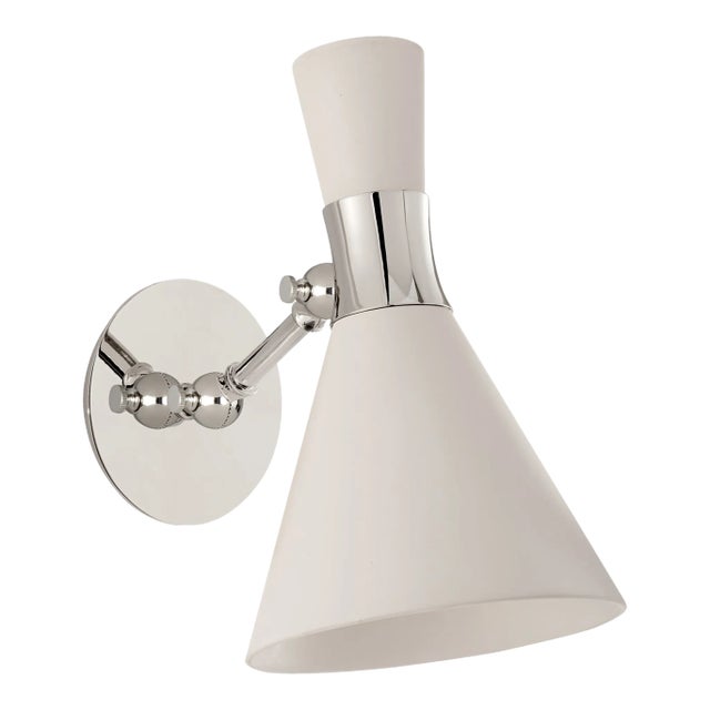 Visual Comfort Signature Liam Small Articulating Sconce in Polished Nickel with Matte White Shade For Sale