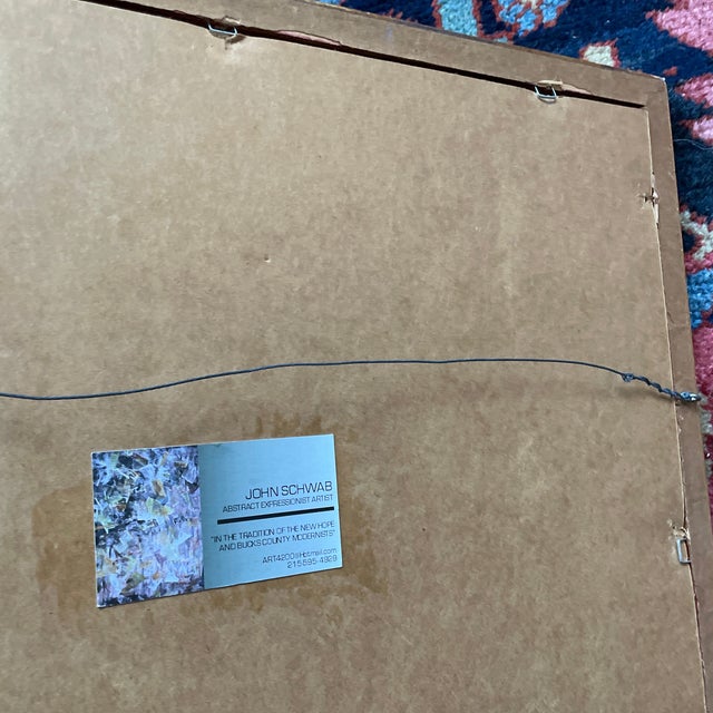 Abstract Listed John Schwab Original Oil Stick Abstract Kandinsky Rothko Style Painting Cubism MCM For Sale - Image 3 of 3