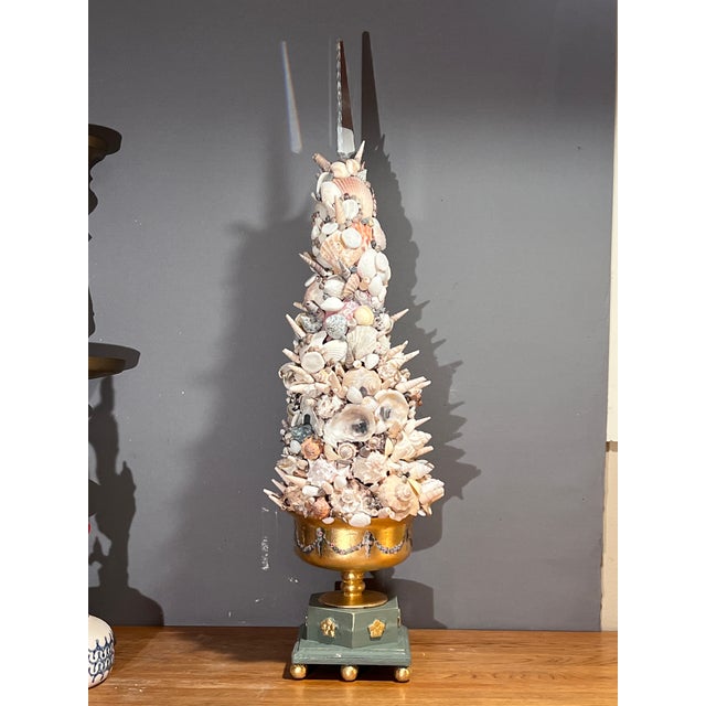 Italian Baroque inspired extra large Grotto style Seashell and Rock crystal Topiary. Built with vintage mediterranean...