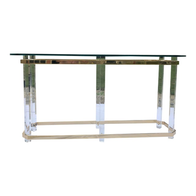 Vintage Charles Hollis Lucite and Brass Console Table For Sale