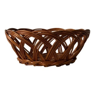 Vintage Sculptural Rattan Basket | Open Weave For Sale