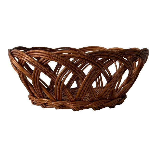 Vintage Sculptural Rattan Basket | Open Weave For Sale