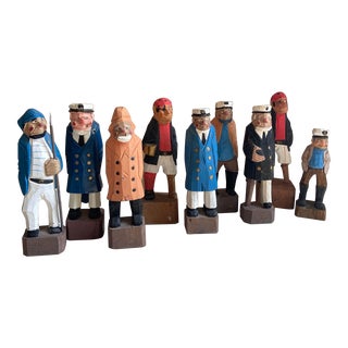 Vintage Nautical Folk Art Sea Captain Carvings - Set of 9 For Sale