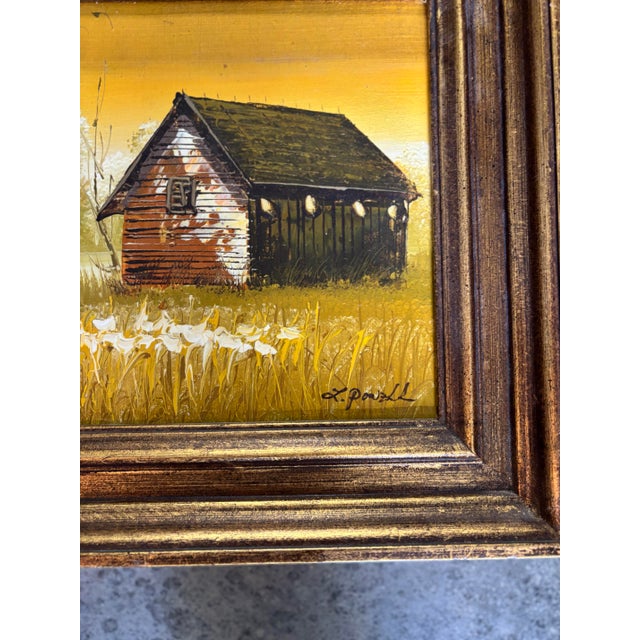 1970s Original Vintage Signed Framed Oil Paintings Outdoor Barn Scene, a Pair For Sale - Image 5 of 9