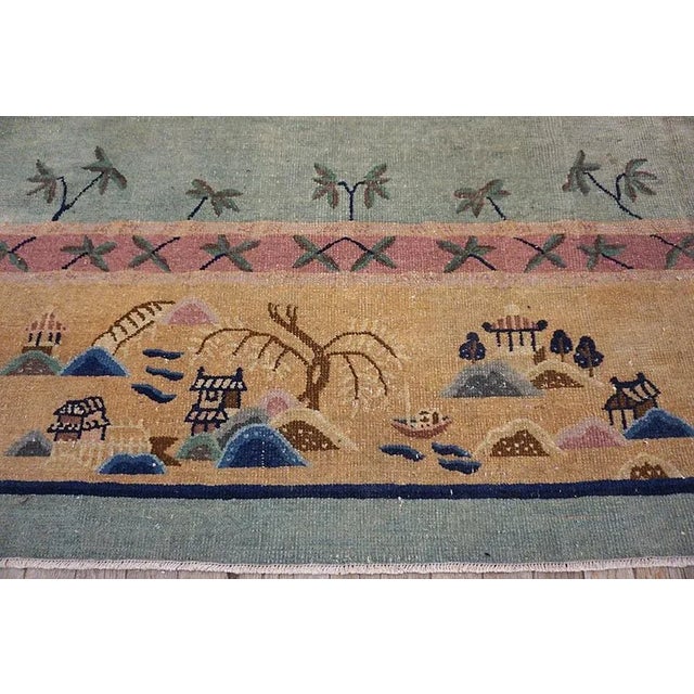 1920s Sky Blue Classical Pictorial Antique Chinese Peking Knotted Wool Rug For Sale - Image 11 of 12
