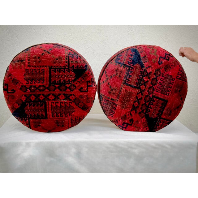 Persian Pair Gorgeous Ottomans / Stools Upholstered in Vintage Persian Rug For Sale - Image 3 of 8