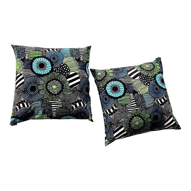 Cotton Marimekko "Pieni Siirtolapuutarha" Pillows Designed by Maija Louekari, a Pair For Sale