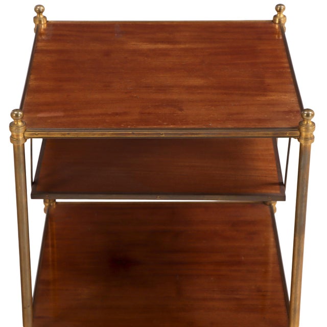 French French Mahogany and Brass Three-Tier Table in the Manner of Maison Jansen, C. 1950 For Sale - Image 3 of 4