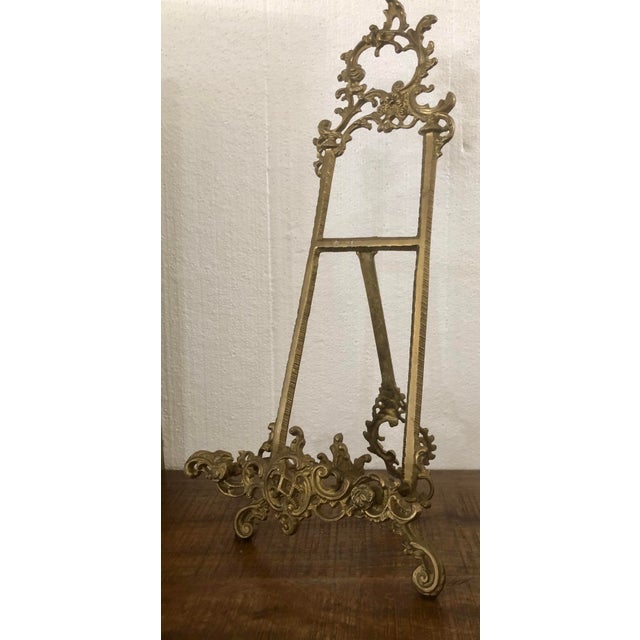 Brass Vintage Solid Brass Ornate Gold Tabletop Easel Painting Picture Plate Holder For Sale - Image 8 of 11