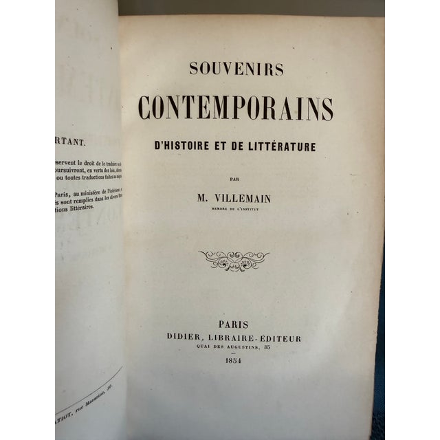 Souvenirs Contemporains d'Histoire Et De Littérature, by M. Villemain. 1854 1st Edition Very Rare For Sale - Image 4 of 5