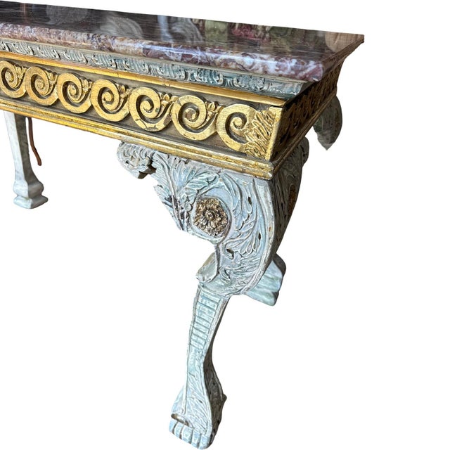 Mid 19th Century Antique Italian Top Marble Gilt and Patina Wood Center Table For Sale - Image 5 of 6