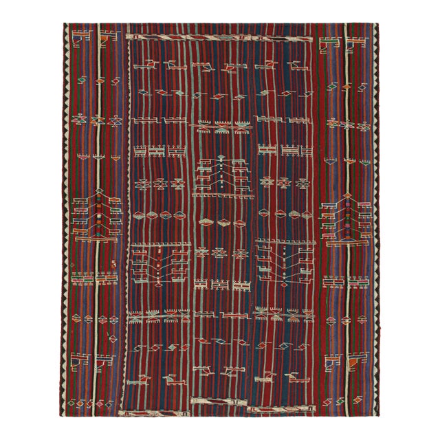 1950s Vintage Shahsavan Persian Kilim Rug in Red and Blue Patterns by Rug & Kilim For Sale