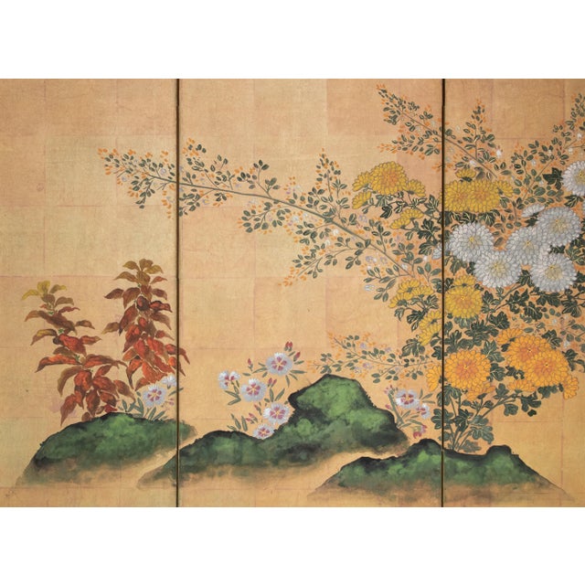 "Roman Chamomile" by Lake Chun, 1970s Showa Era Japanese Painted Byobu Screen For Sale - Image 4 of 18