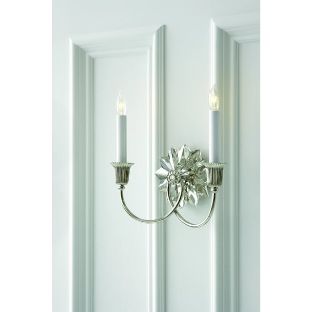 Traditional J. Randall Powers for Visual Comfort Signature Huntingdon Double Sconce in Polished Nickel & Crystal For Sale - Image 3 of 4