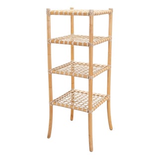 McGuire Antalya Leather Four-Tier Rattan Étagère Plant Stand For Sale