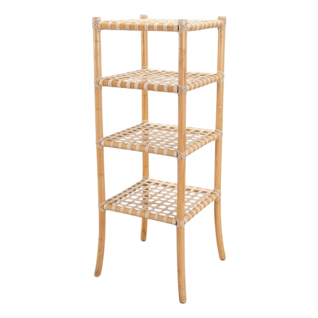 McGuire Antalya Leather Four-Tier Rattan Étagère Plant Stand For Sale