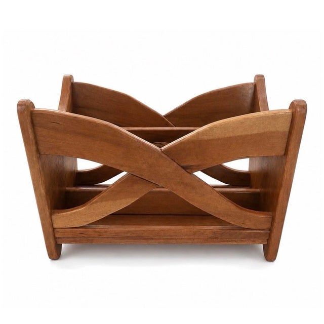 Burnt Umber Vintage MCM Wood Magazine Rack Stand Arts & Crafts Handcrafted Jim Skaggs For Sale - Image 8 of 8