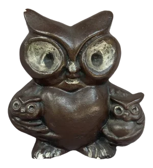 Mid-Century Rustic Owl With Twins Figurine