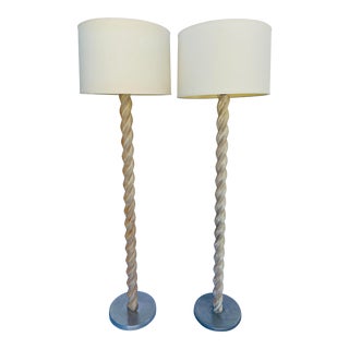 Twisted Cerused Oak Floor Lamp by Russel Wright - a Pair For Sale