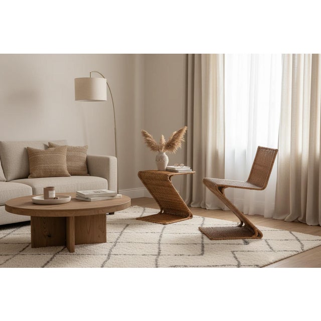 Wood Shaped Oddity Zigzag Chair: Handwoven Rattan & Steel, Modern Design For Sale - Image 7 of 7